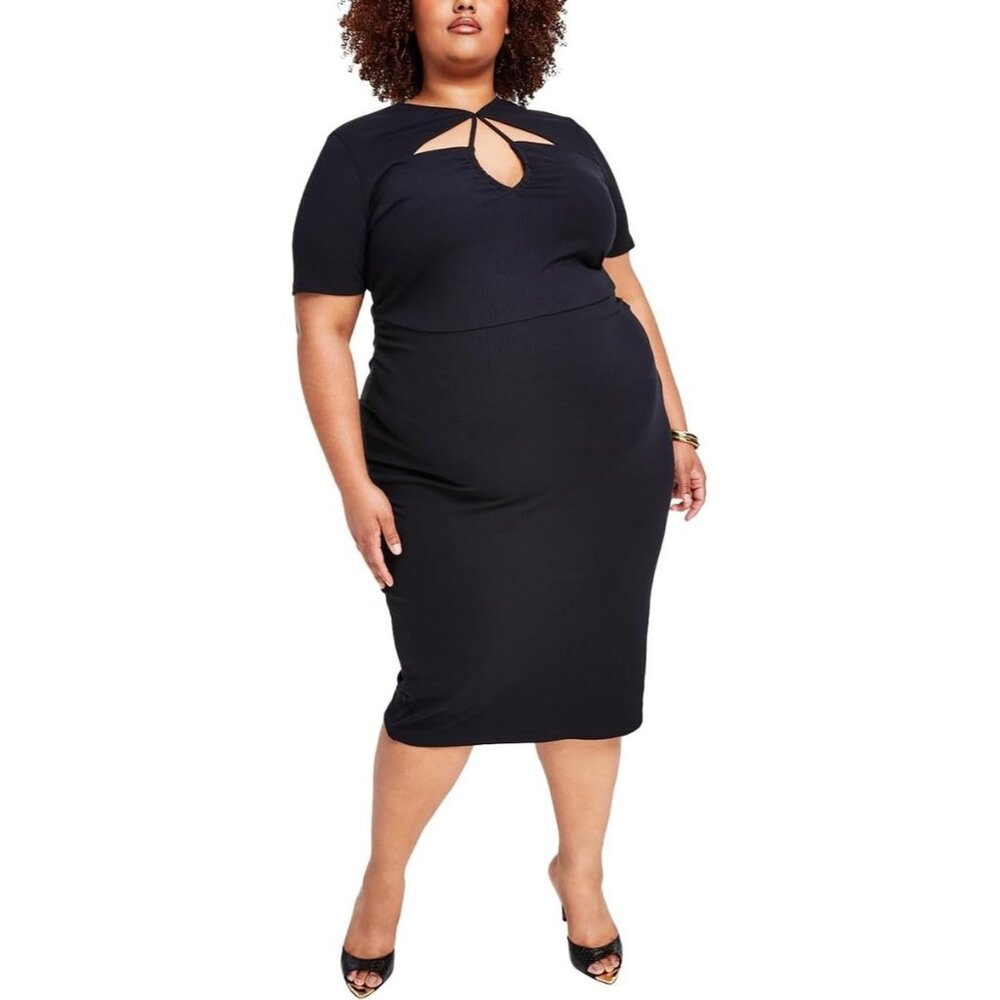 NWT Nina Parker Plus Size Ribbed Black Bodycon Dress Long Midi 4X